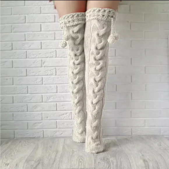 Knit Over-the-Knee Socks in Cream - Picture 1 of 2